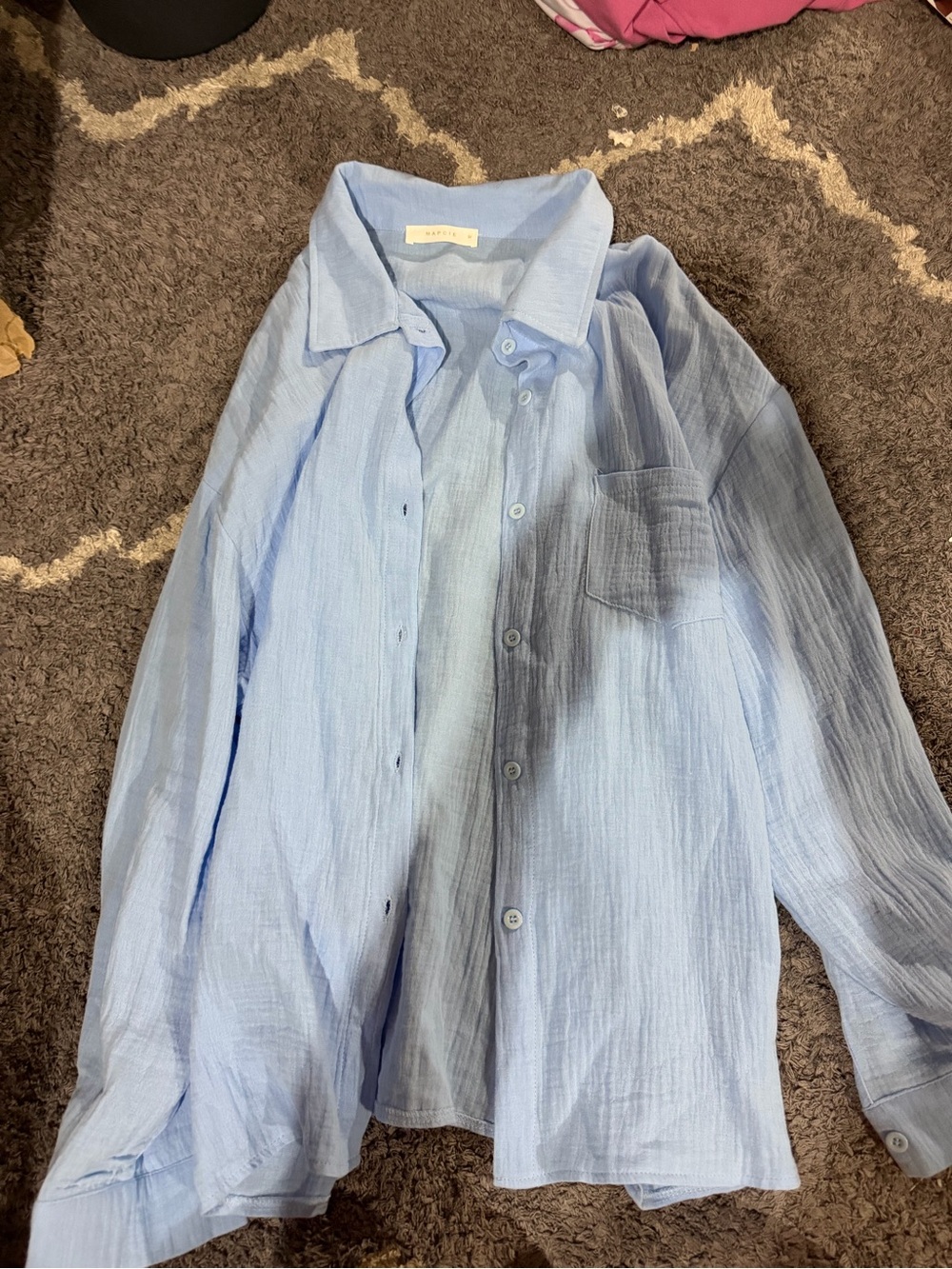Light Blue women’s gauze Button-Up Shirt by mapcie